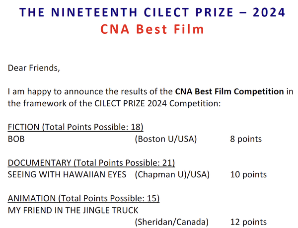 [세계 영화·TV·미디어 대학 연합 북아메리카 지역 부문 수상작]