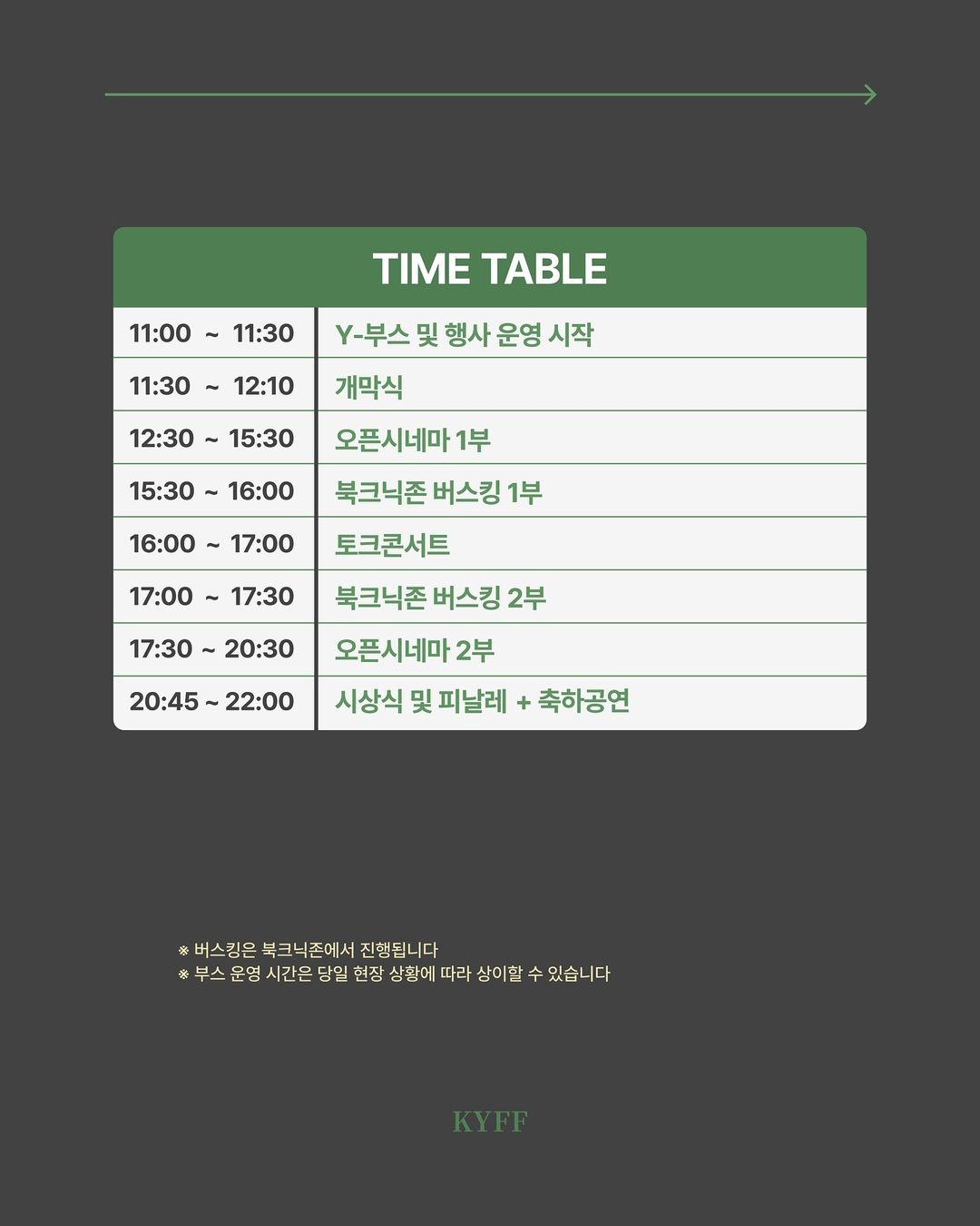 [제1회 전국대학독립영화제 상영시간표]