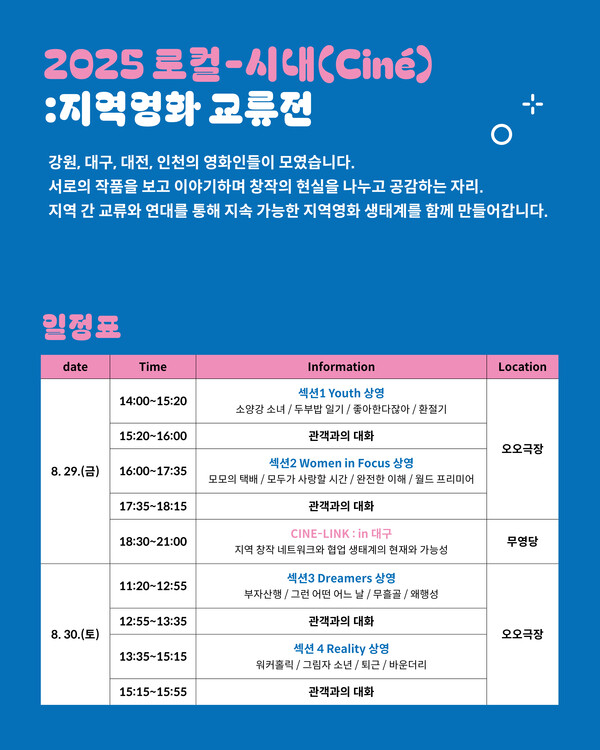 [2025 로컬-시내(Ciné): 지역영화 교류전 일정표, 사진 = 대구영상미디어센터]